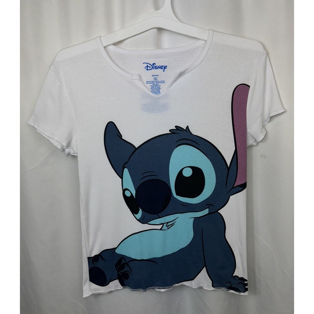 Disney stitch Short Sleeve shirt Small 3-5 White Euc